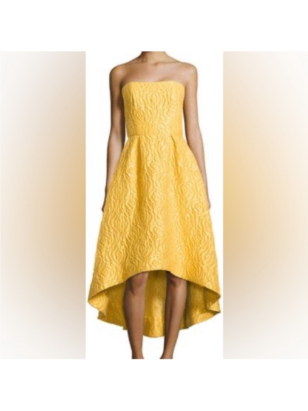 Monique Lhuillier Strapless Yellow High-Low Textured Dress